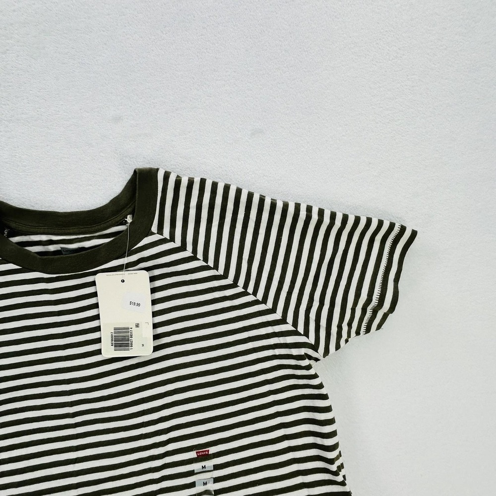 Levi's Shirt Womens Medium Green White Striped Short Sleeve Crewneck Tee NEW - Picture 9 of 16